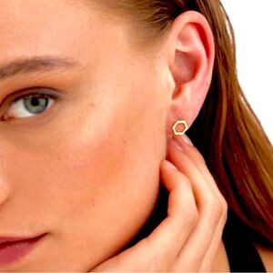 Farfetch FERRAGAMO Open Hexagon 18k Gold Stud Earrings